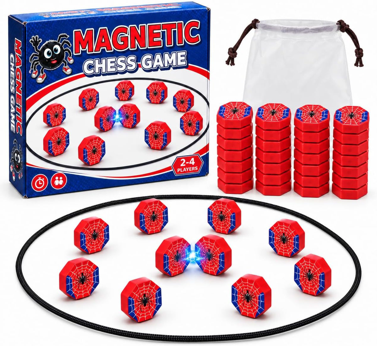 CHORYNLYRA magnetic chess game with 40 yellow stones and adjustable ropes - view 2