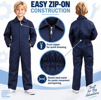 VZQI kids coveralls, navy six-pocket mechanic jumpsuit with front zipper - view 4
