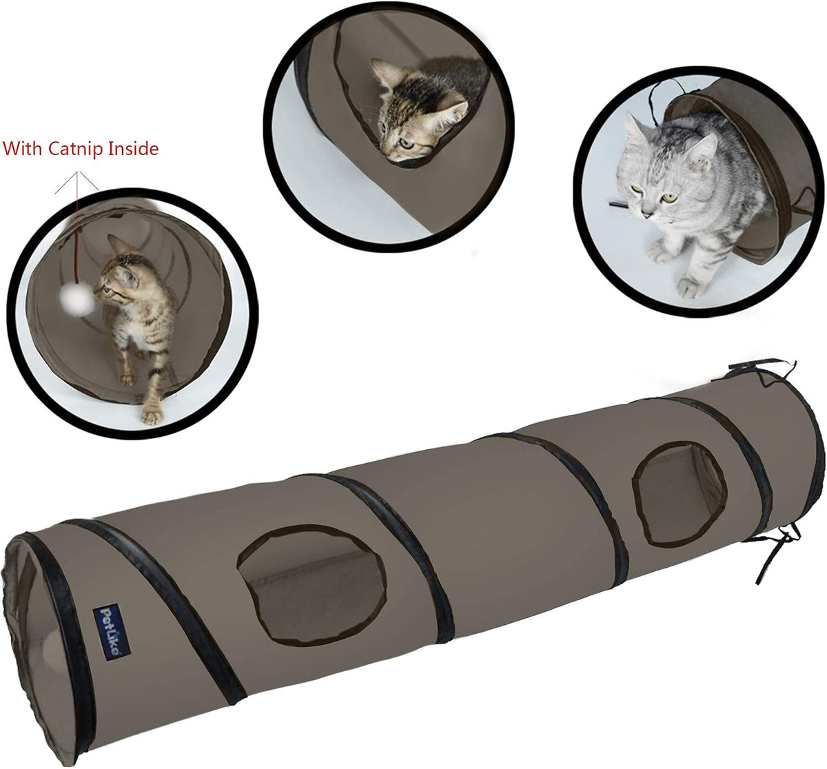 PetLike Cat Tunnel for Indoor Cats Collapsible Pop-up Pet Tube Peek - one way / Brown - image 3