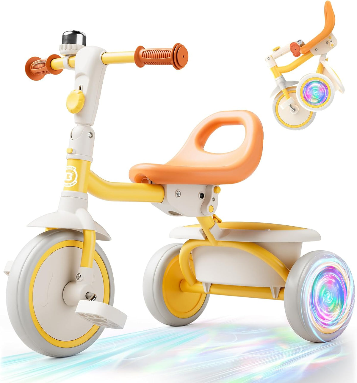 besrey Toddler Tricycle with Bell - Yellow Flash Wheel