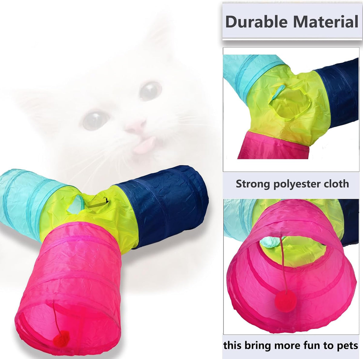 Cat Tunnel Tube Toys, 3 Ways Tunnels for Indoor Cats with Play Ball – Essentials for Cats - 3 Way Colorful - image 4