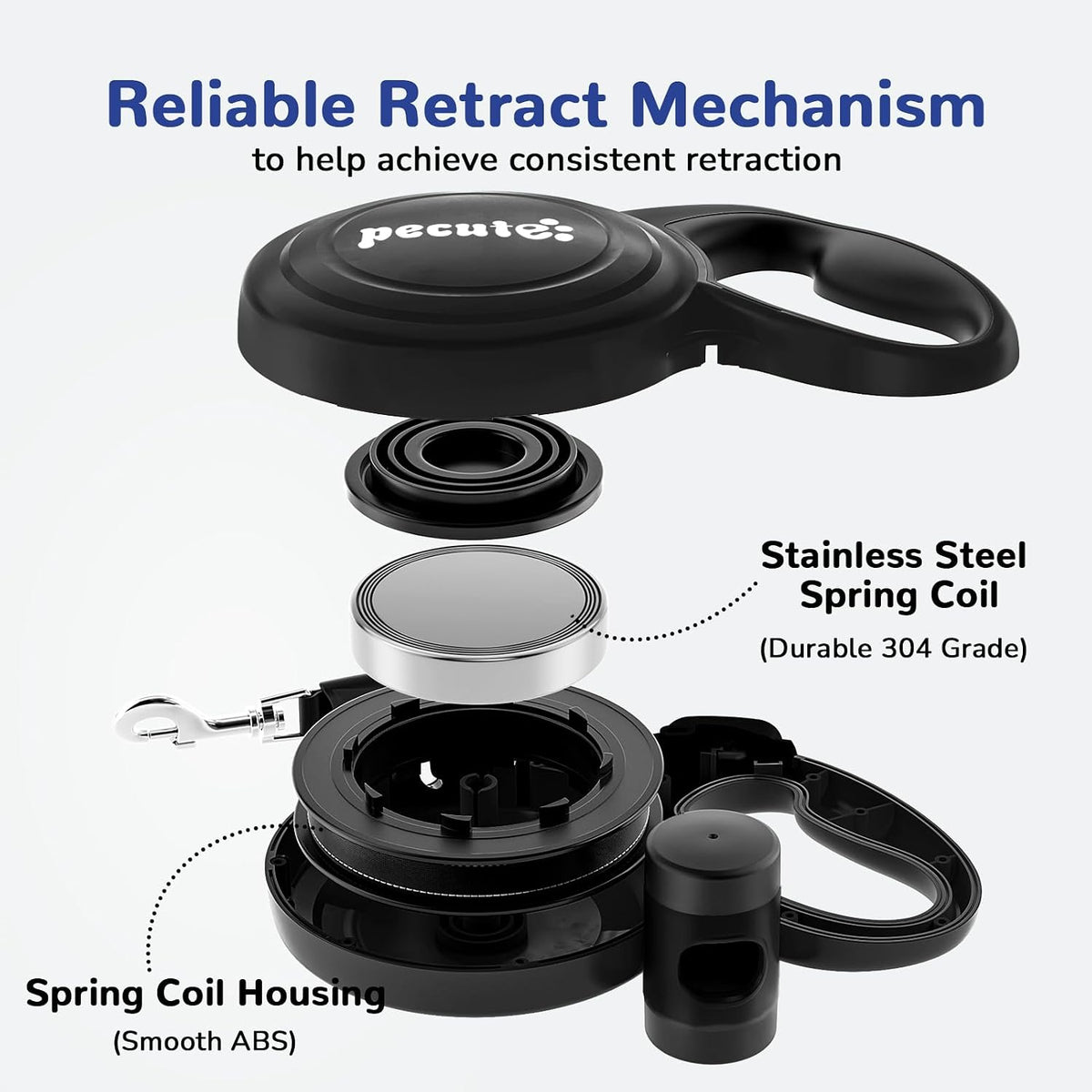 32ft Retractable Dog Leash with Reflective Strips - Black / 32ft | 110 lbs max - image 3
