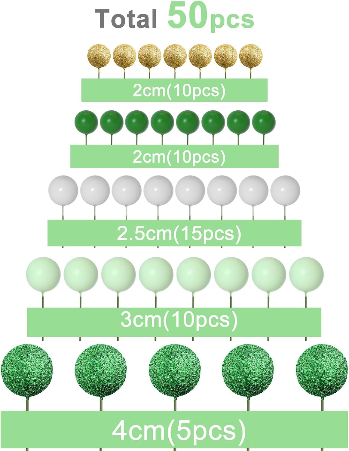 ASTARON 50 Pcs Ball Cake Topper Sticks Mini Balloons for Cake - Green Series - image 2