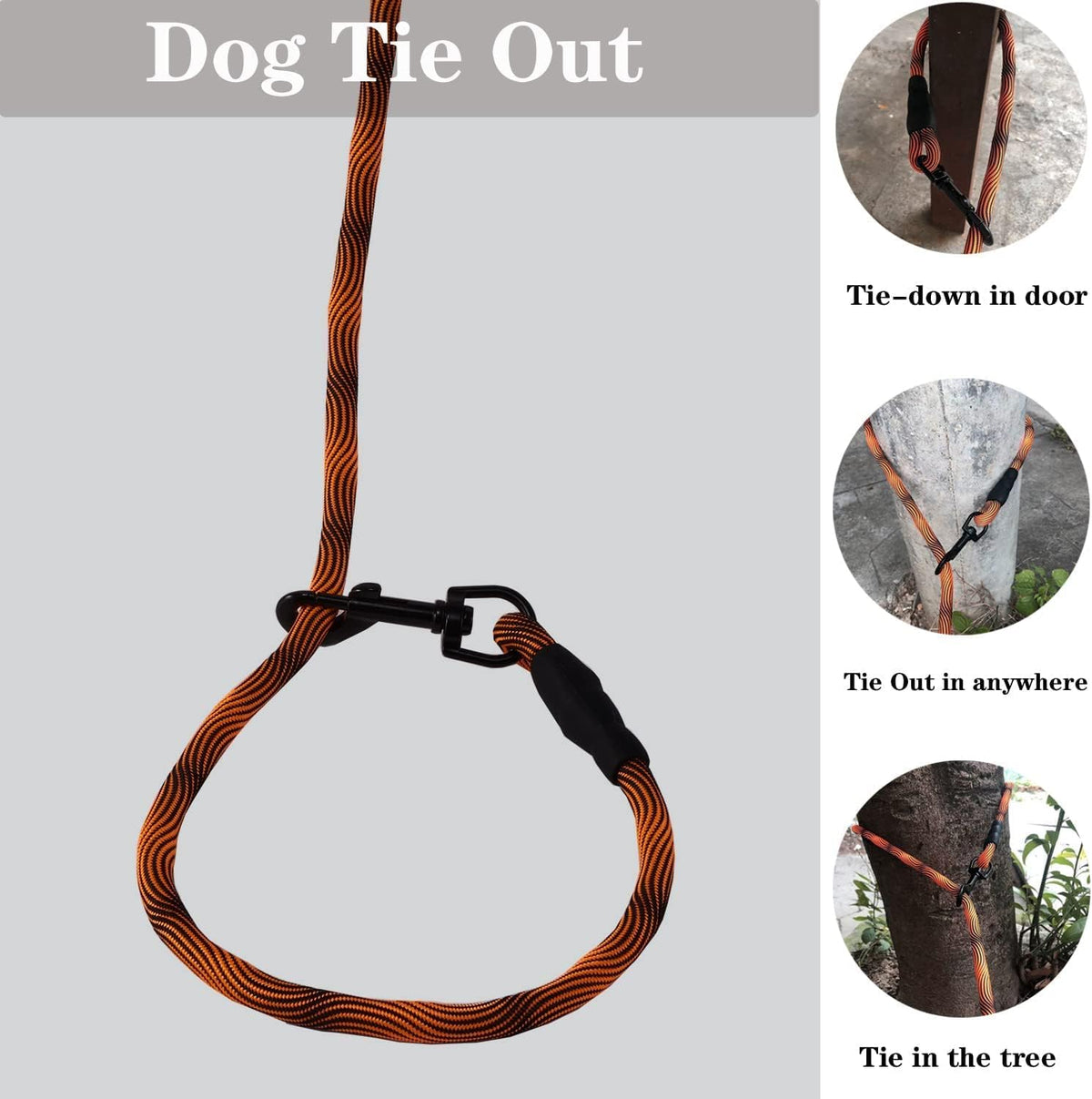 Long Dog Leash Tie-Out Check Cord - Orange / 15 feet - image 2