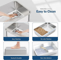 Stainless Steel Sifting Litter Box with Lid, Metal Litter Pan with Scoop for Big Cats Multi Cat, Extra Large Cats Litterbox Odor Control Easy Clean (23*15.4*6.9inch-Without Enclosure, X-Large)