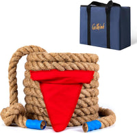 Gothink 50 ft tug of war rope for kids in natural jute with red flag and carrying bag - view 2