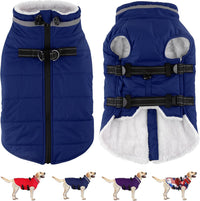 Dogcheer fleece lined dog winter coat with built-in harness and back zipper