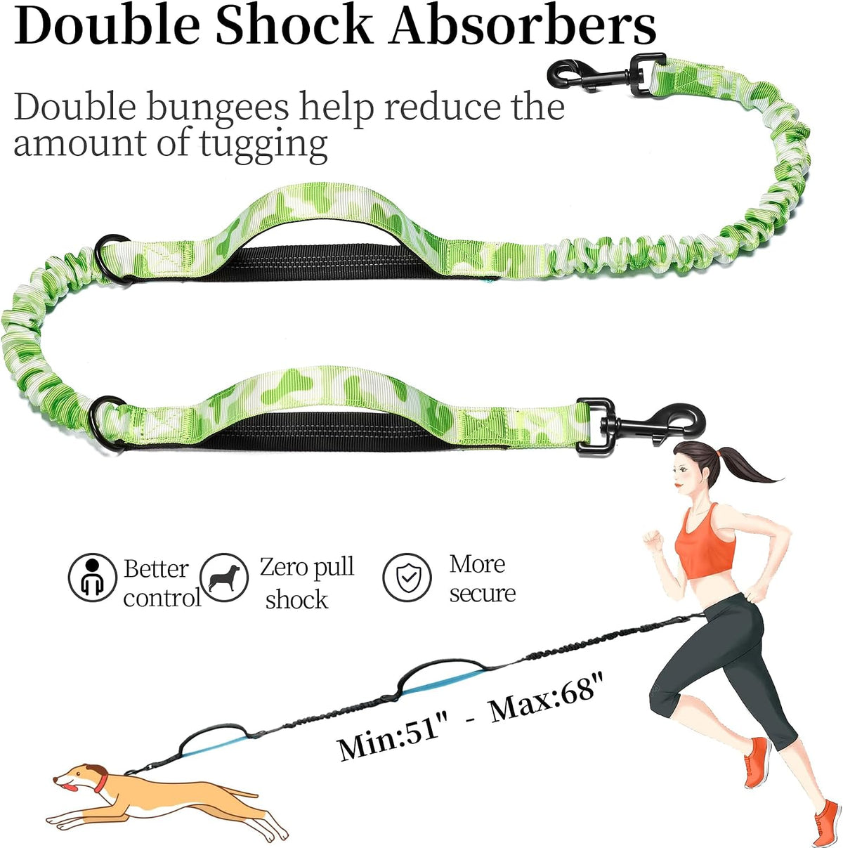 Hands Free Dog Leash with Zipper Pouch - white-green mix / Large - image 4