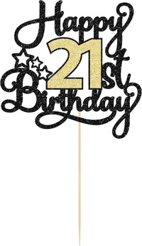 1Pc Happy 80th Birthday Cake Topper Black Gold Glitter Cheers to 80 - 21st - image 3