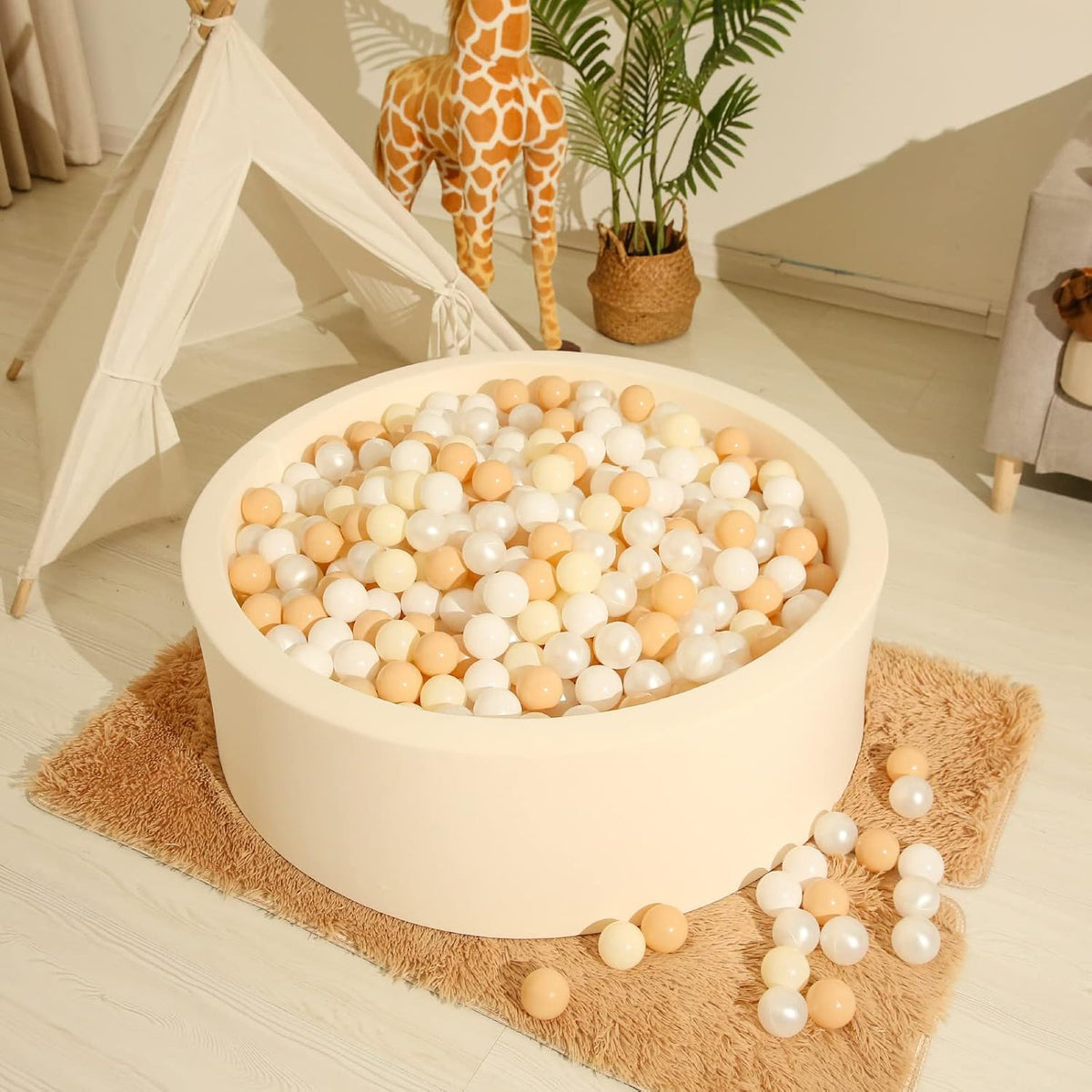 Realhaha Ball Pit Balls Baby Plastic Playpen Playball 2.15″ - Milktea Beige Pearl White White / 50 balls - image 4