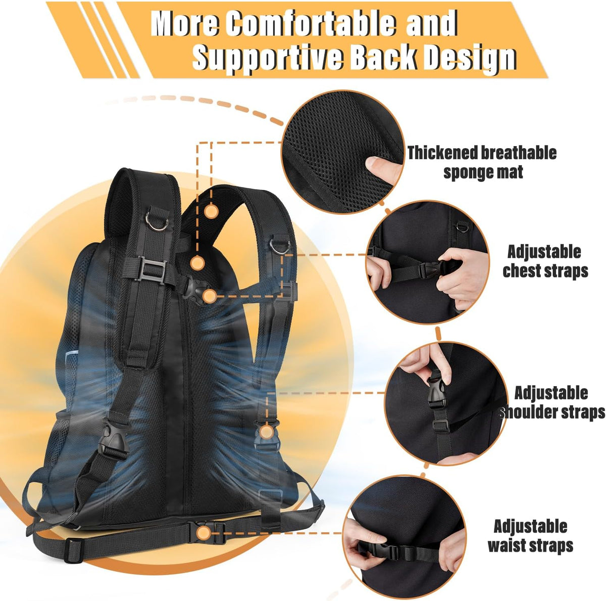 Dog Front Carrier Backpack, Adjustable Breathable Dog Backpack – Essentials for Dogs - Jet Black / Large (9-13.5lbs) - image 4