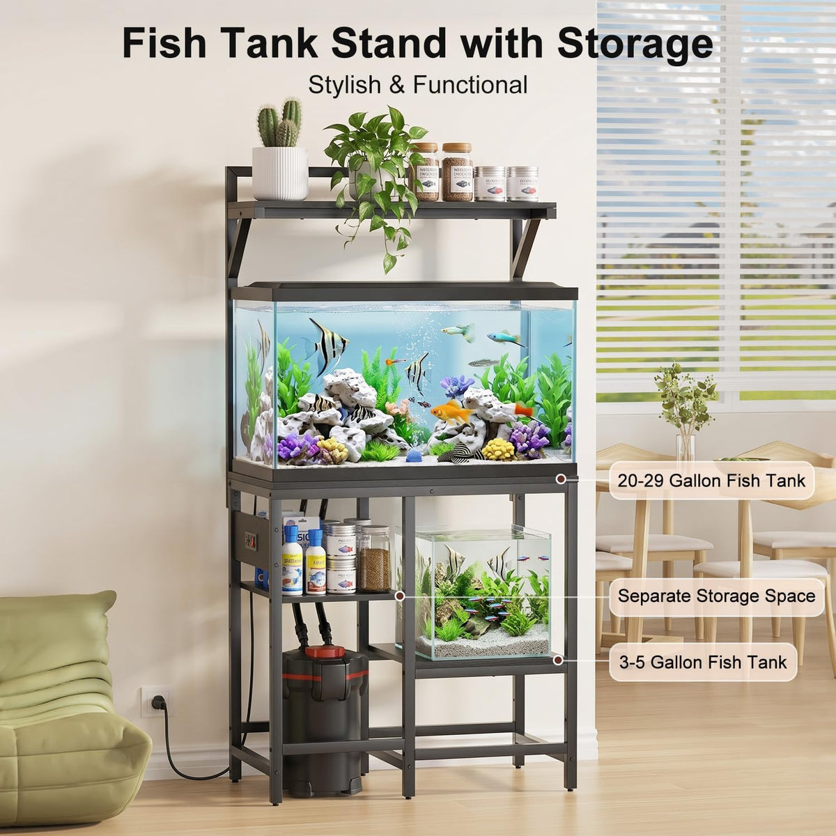 5 & 10 Gallon Fish Tank Stand for Standard Tanks – Essentials for Fish - Black / 20-29 Gallon - image 4