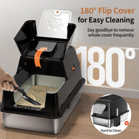 Stainless Steel Cat Litter Box with Lid, Flip-Top XL Large - Black - image 2