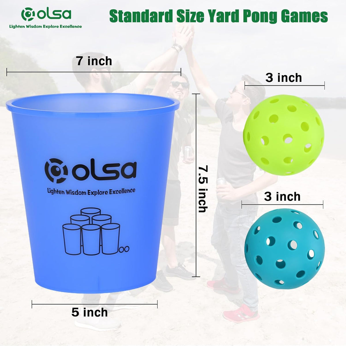 Olsa giant yard pong outdoor game with 12 plastic buckets, 4 balls and carry bag - view 12