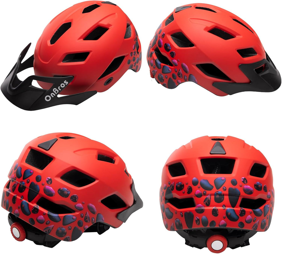 OnBros Kids Bike Helmet Boys Girls Youth Visor Adjustable 50-57CM – Fun for Kids & Family - B-Red Gemstone [NEW] - image 2