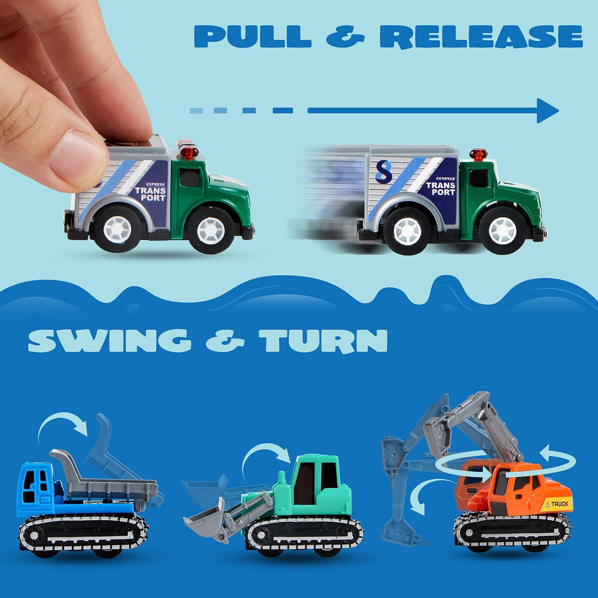 JOYIN 18 Pcs Pull Back City Cars and Trucks Toy Vehicles Set - Jumbo Cars Set - image 4