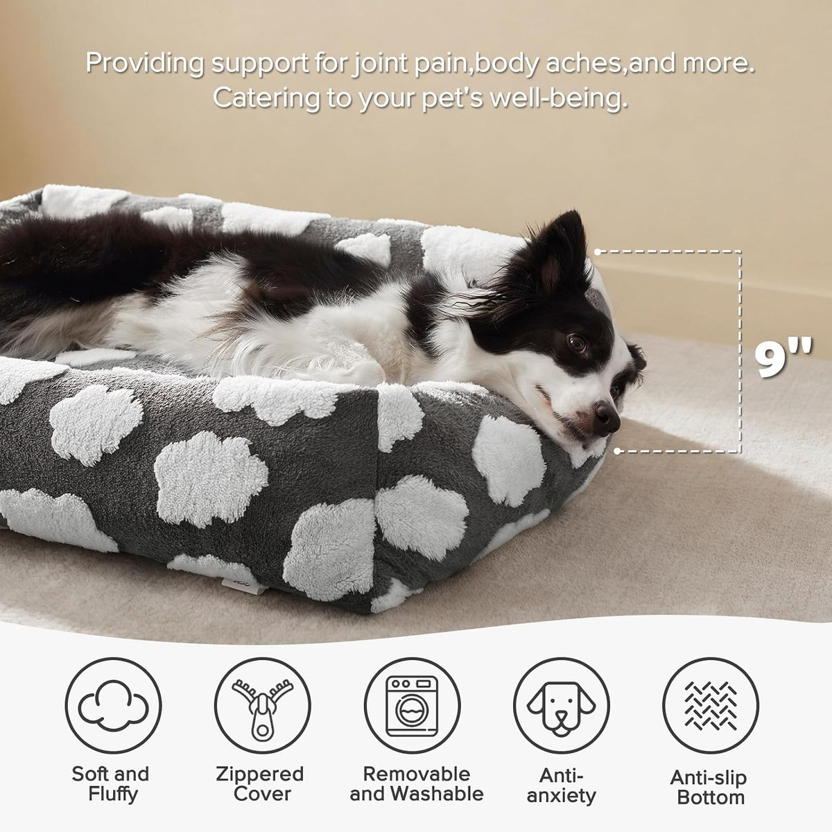JOEJOY Cute Dog Bed Medium Size Dog - Cozy Clouds Grey / XL (42"x36"x9") - image 2