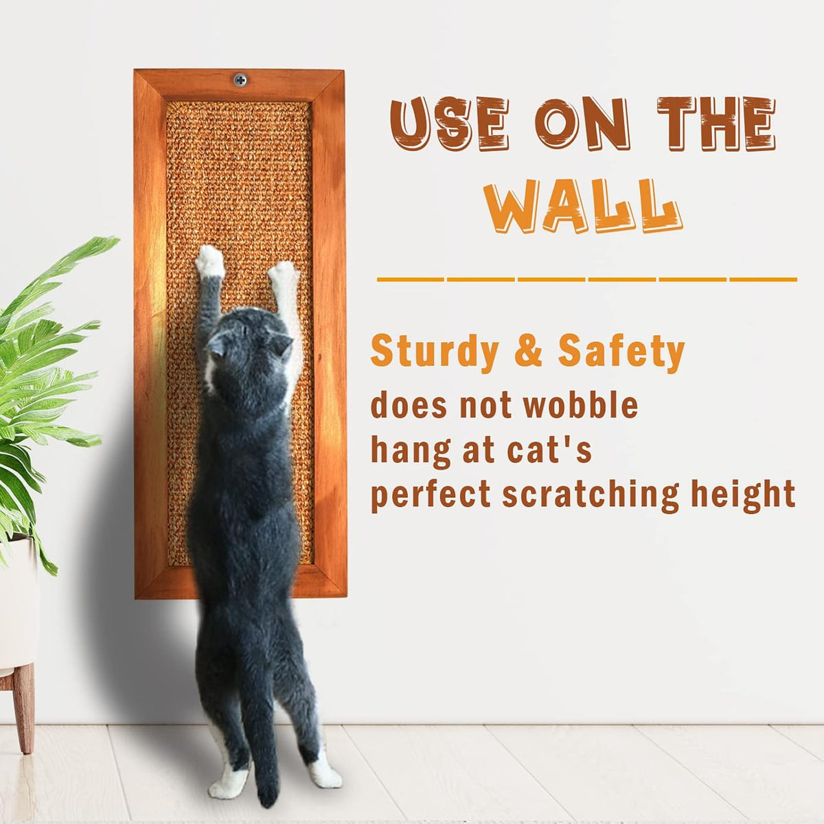 Cat Scratching Post, Wooden Sisal Cats Wall Scratcher - 1 PCS Brown - image 4
