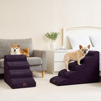EHEYCIGA Curved Dog Stairs Ramp for High Beds 19.7" H, 4-Step Dog Steps for Small Dogs and Cats, Pet Stairs for High Bed Climbing, Non-Slip Balanced Pet Step Indoor, Purple
