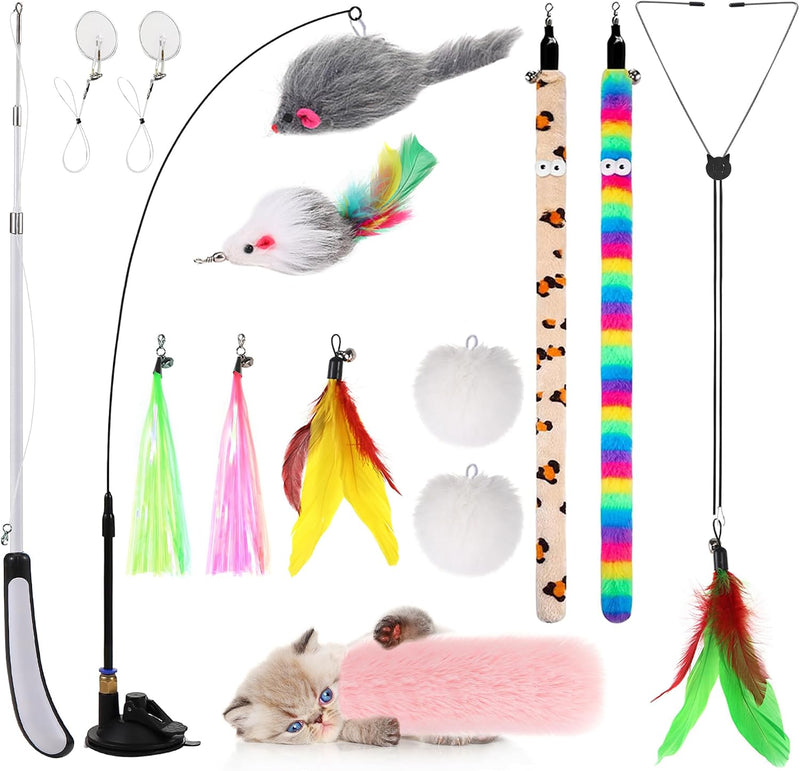 Hanging Cat Toys for Indoor Cats – Essentials for Cats - 16 Wand /Suction Cup