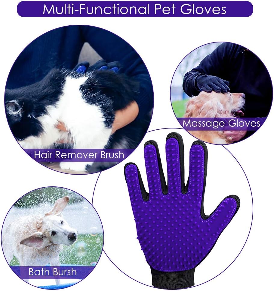Pet Hair Removal Glove with 255 Silicone Tips for Dogs & Cats - Purple - image 4