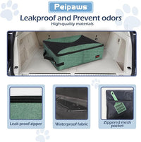 Portable Cat Travel Litter Box. Zipped Lid, Collapsible Litter Box for Cats. No Leakage, No Smell. Easy to Carry. Used for Hotels, Camping, Car (Green, L)