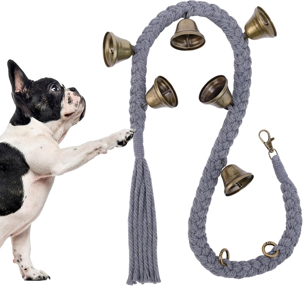 Dog Bells to Go Outside, Cotton Handwoven Potty Training Bell – Essentials for Dogs - Grey
