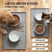 YINEYA 2 Pack Silicone Dog & Cat Food Mat Waterproof 18" x 12" - Gray / 18" x 12" - image 3