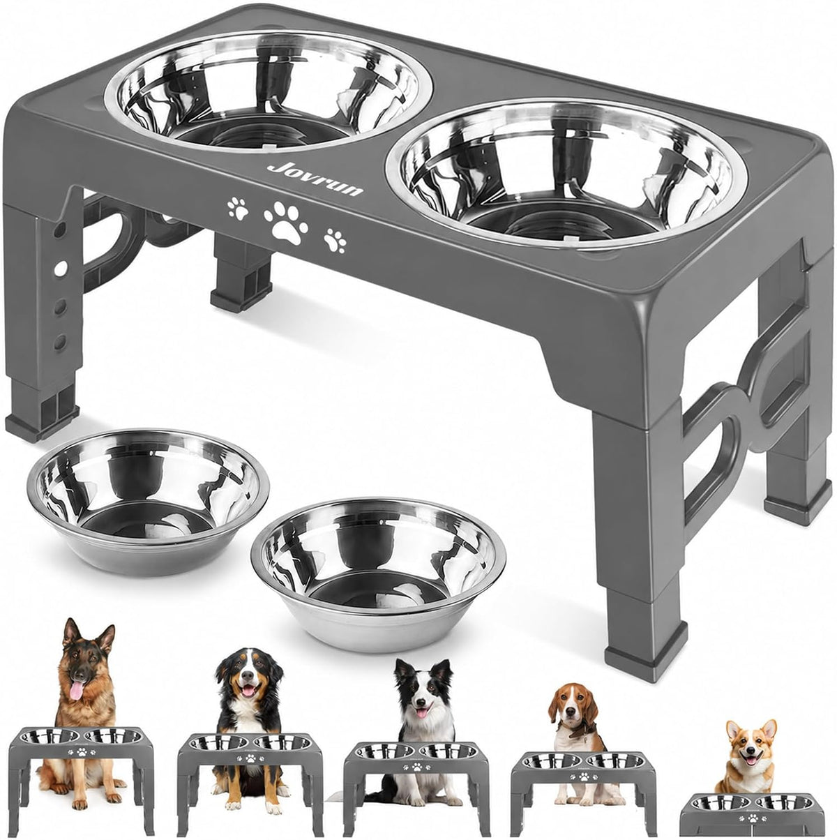 Elevated Dog Bowls for Medium Large Size Dogs - Grey / Medium Large / 2 Basic Bowls