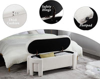 Kmax 50" Storage Ottoman Bench Modern Faux Fur Boucle Entryway Bench Comfy Upholstered End of Bed Bench for Hallway Entrance Bedroom Corner, White