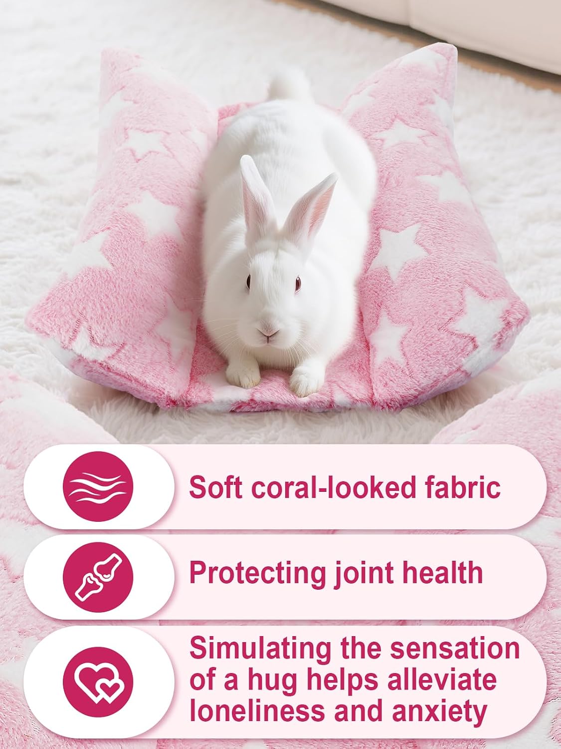 15.7" x 14" Bunny Bed for Rabbit Cage, Thickened & Soft – Daily Care for Small Pets - Pink - Star / 15.7 x 14In - image 3
