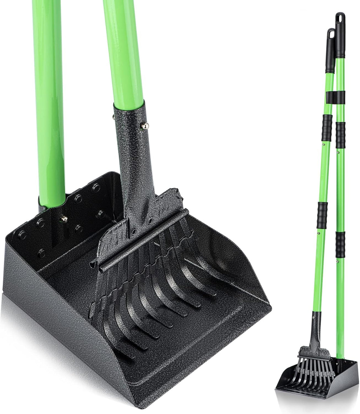 MXF Pooper Scooper, Dog Pooper Scooper Long Handle Stainless Metal Tray and Rake Set for Medium