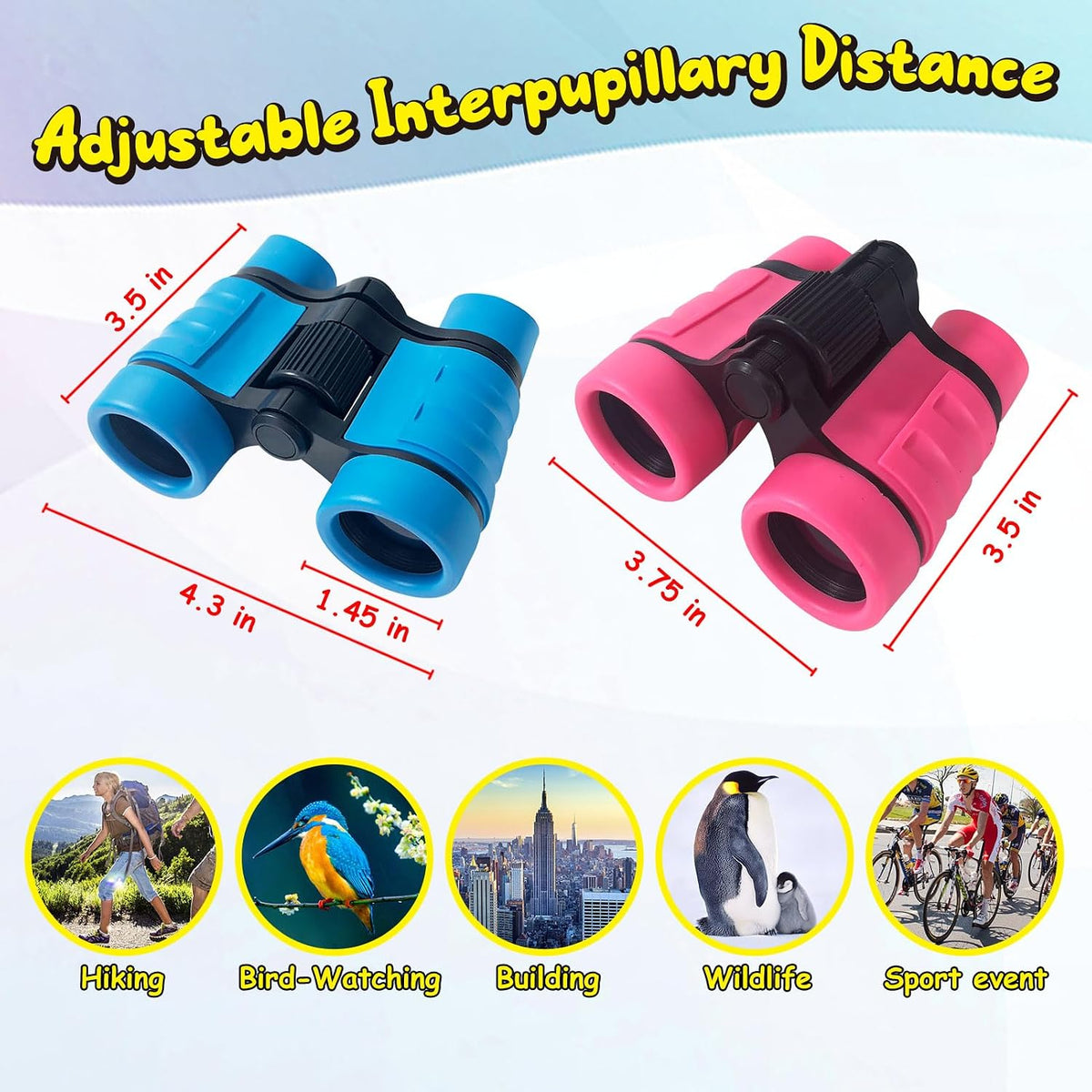 ESSENSON binoculars for kids, set of 2 in blue and black with neck straps and carrying bags - view 7