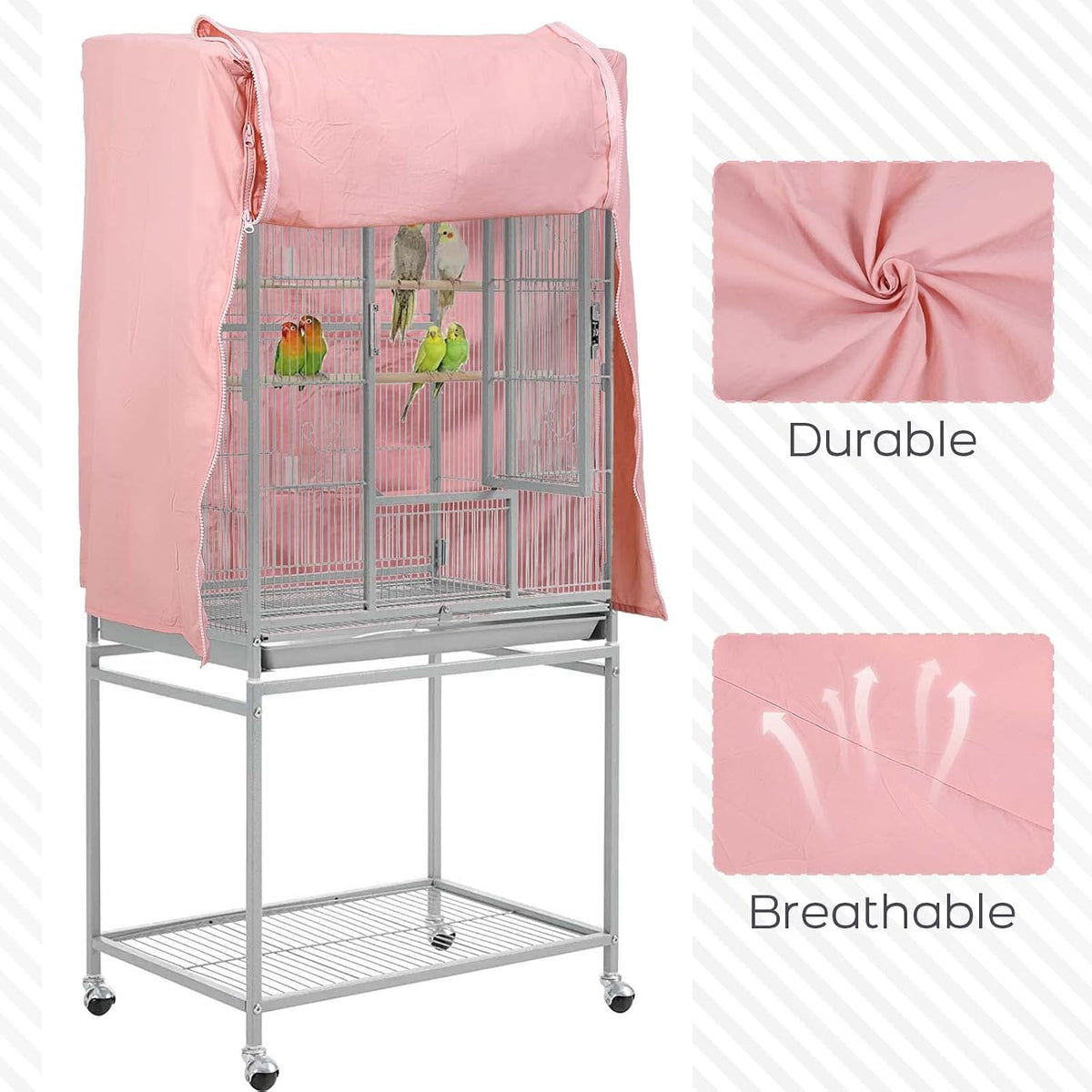 QBLEEV Bird Cage Covers, Breathable Blackout Birdcage Covers for Night – Essentials for Birds - Pink / 24.8"L X 17.7"W X 31.5"H - image 4