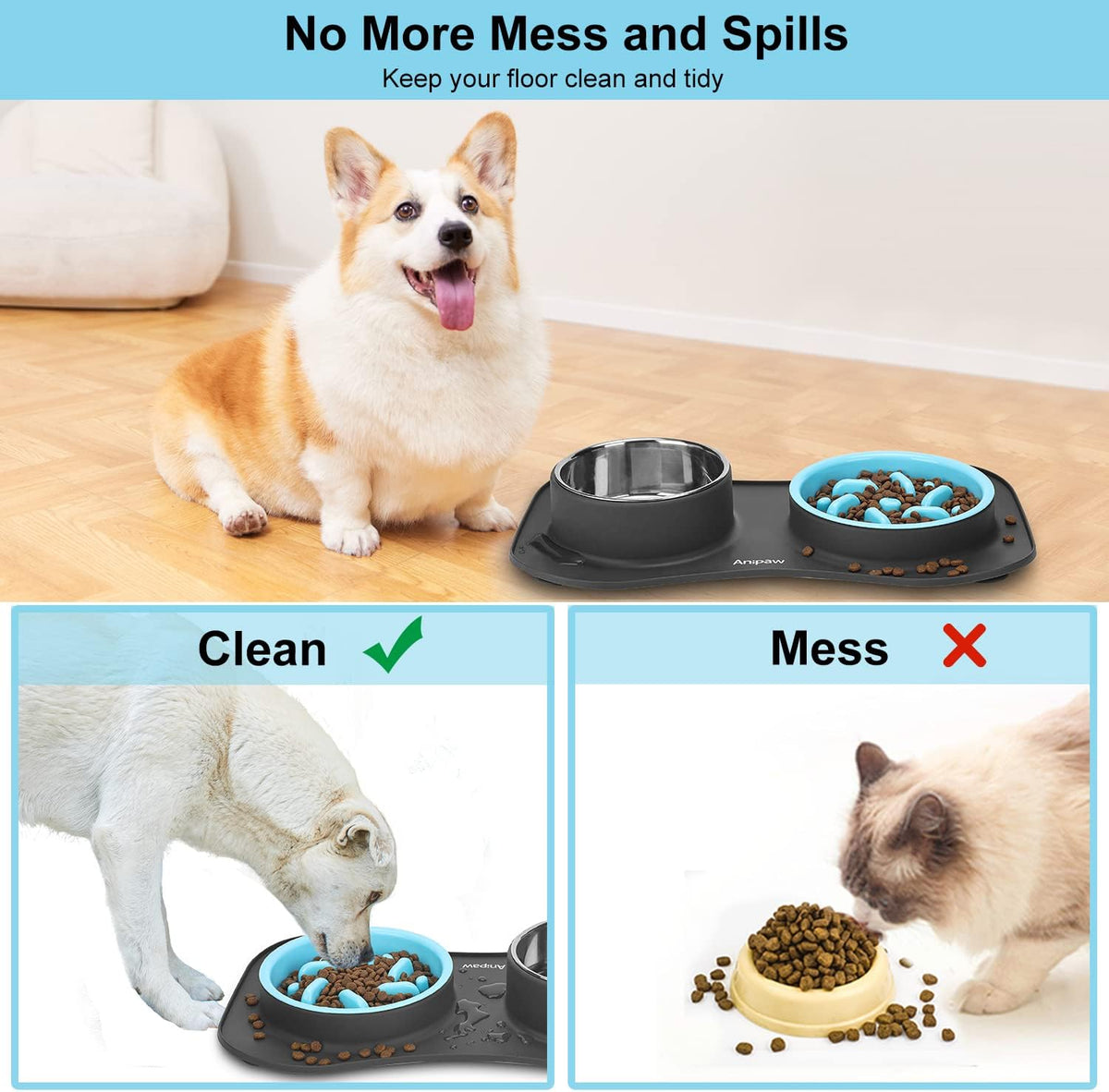 Slow Feeder Dog Bowls 3 in 1 Stainless Steel Food Water Bowl to Slow - Small ＆ Medium Breed / Dark Grey - image 4