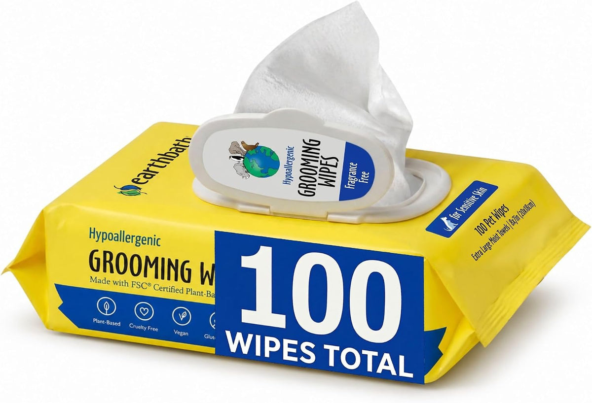 earthbath Oatmeal & Aloe Grooming Wipes - Fragrance Free / 100 Count (Pack of 1)