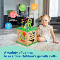 TOOKYLAND 5 in 1 wooden activity cube with bead maze, shape sorter and animal designs - view 3