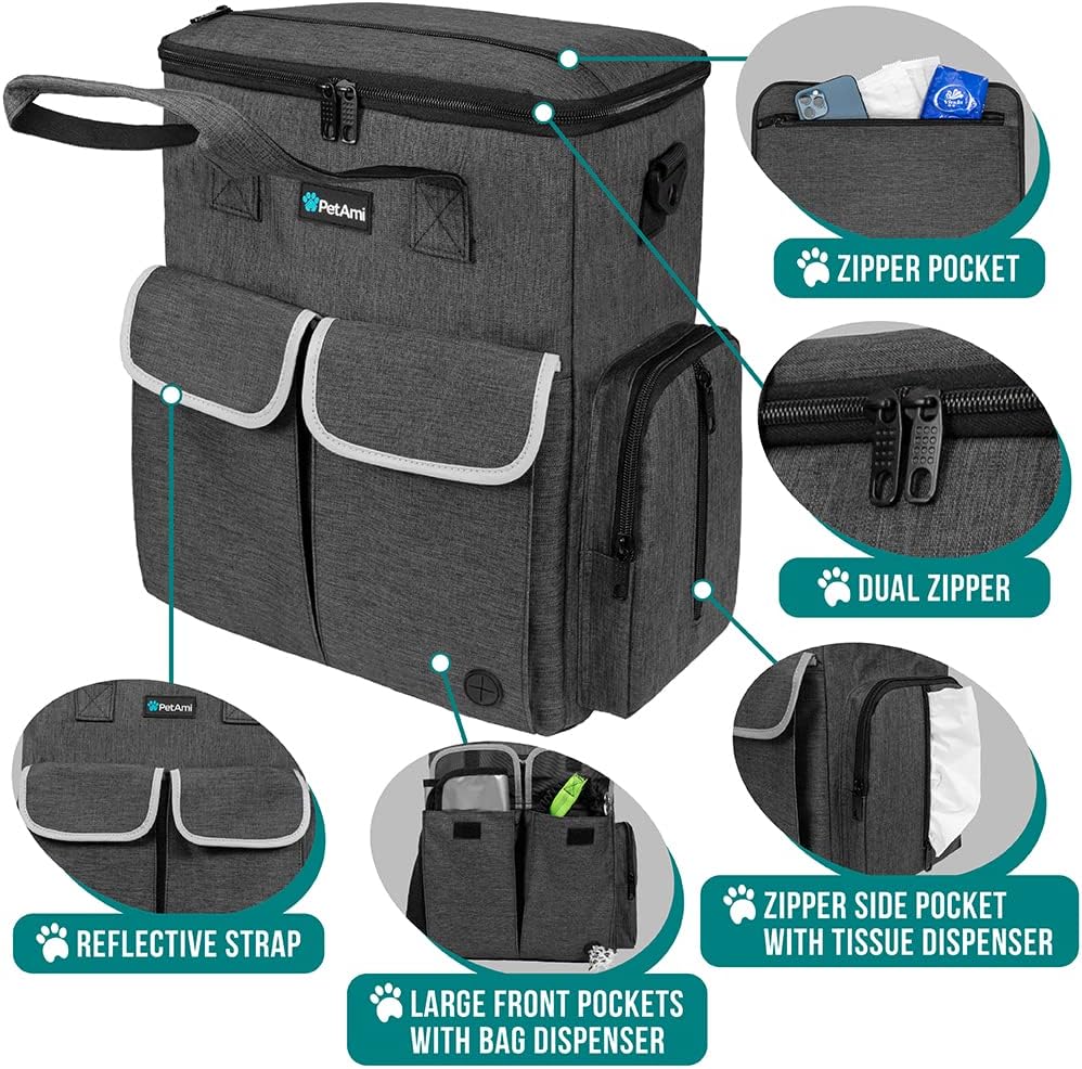 PetAmi Dog Travel Bag Organizer, Pet Supplies Diaper Tote - 12.0"L x 5.0"W x 15.0"H / Charcoal - image 3