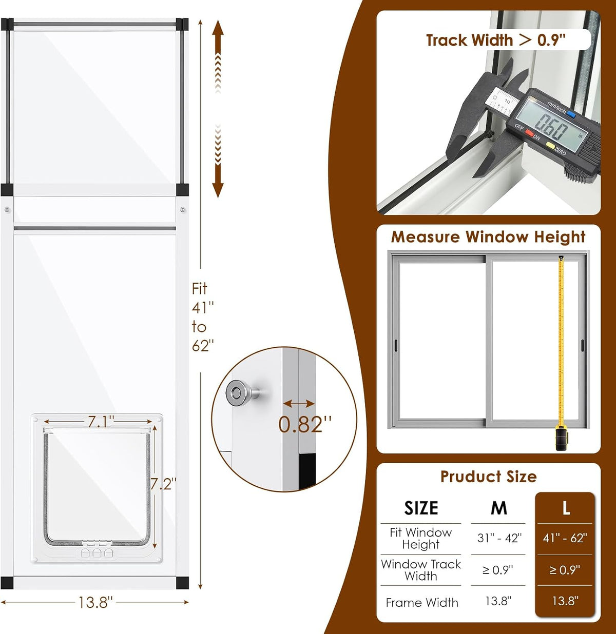 Full Glass Cat Door for Window, 32"-37" Adjustable Width - Fit 41"-62" Window Height - image 2
