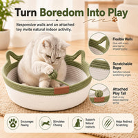 cingcinq handwoven cotton rope instinct basket bed for cats with teaser tail - view 3