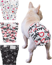 CuteBone Washable Dog Diapers Female No Tail Hole 3 Pack Reusable - For docked-tail, hearts / S