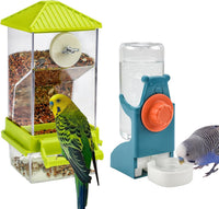 No-Mess Automatic Bird Feeder, Parakeet Cage Accessories – Essentials for Birds - A80 Green Feeder + Drinking Bottle
