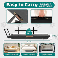 Dog Ramp for Bed, Adjustable Pet Ramps for Dog to Get on Bed, Non-Slip Rubber Surface - Folding Wooden Dog Ramp for Small/Large/Old Dogs, Adjustable up to 23.5 inch High Beds, Safety Railings