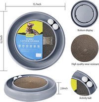 Interactive Cat Scratcher with Two Rotating Balls,Durable Scratch Pad for Indoor Play,Cardboard Cat Scratcher Pad with Cat Toy Ball Track and Catnip,2-in-1 Cat Toy (Grey)
