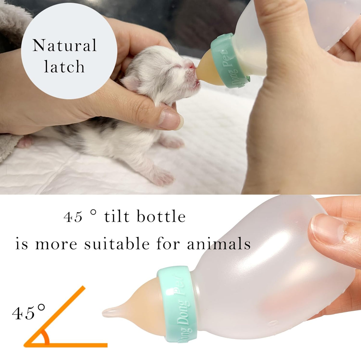 Kittens Feeder Bottle, Silicone Feeding Nipple and Syringes - 60ml Bottle Set (kittens/Toy Puppy) - image 2