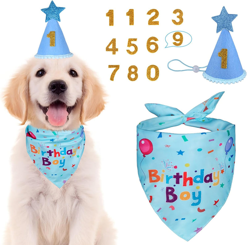 Dog Birthday Party Supplies, Dog Birthday Bandana - Blue / Small X-Small