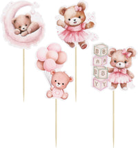 Gyufise 36Pcs Baby Shower Bear Cupcake Toppers Moon Baby Bear Baby - Pink - image 3