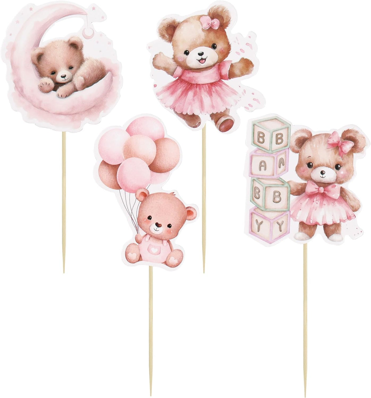 Gyufise 36Pcs Baby Shower Bear Cupcake Toppers Moon Baby Bear Baby - Pink - image 3
