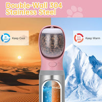 Portable Dog Water Bottle - Food container - Button switch / 14 OZ - Pink - image 3