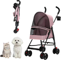 Cat Stroller Foldable Lightweight for Small Dogs Cats 0-15 lbs Pink – Essentials for Dogs - pink